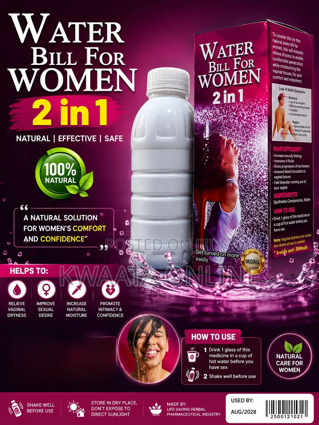 Water Bill for Women, Vaginal Lubricant Sexual Wellness Drink (500ml)