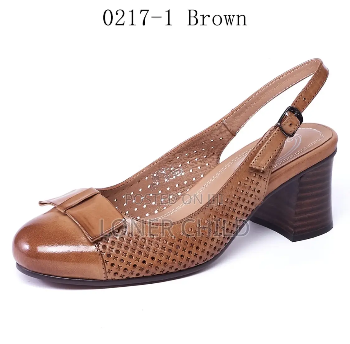 Women's Perforated Bow Slingback Block Heel Pumps