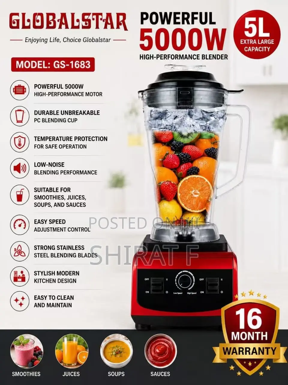 5 Litres Globalstar Commercial Blender /Global Star Commercial Blender