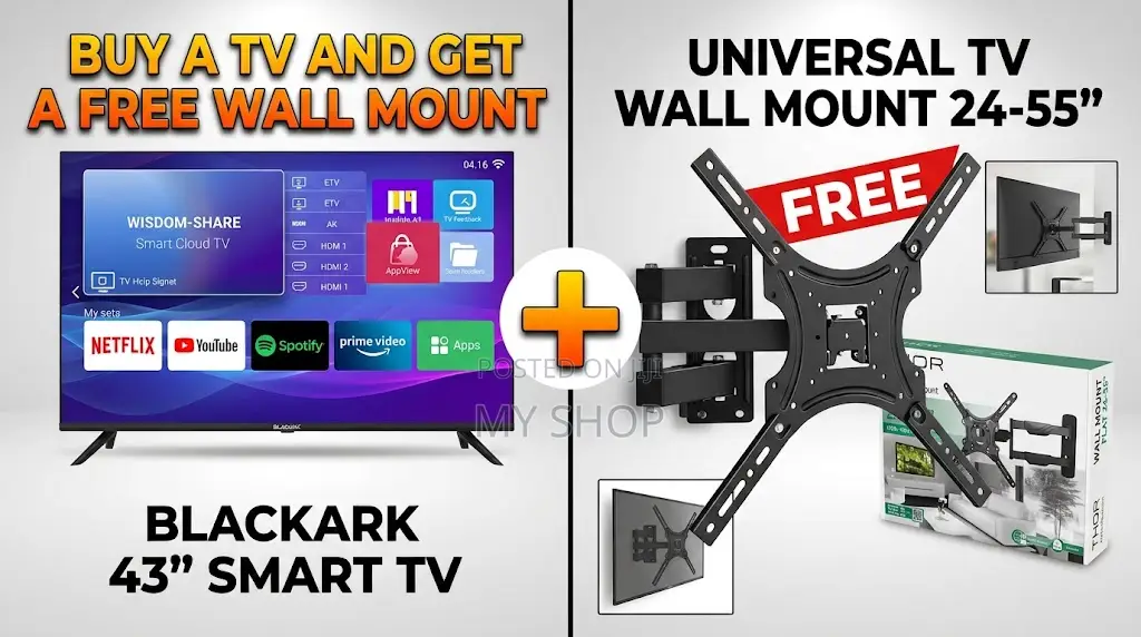 Blackark 43" Smart Tv + Free Wall Mount