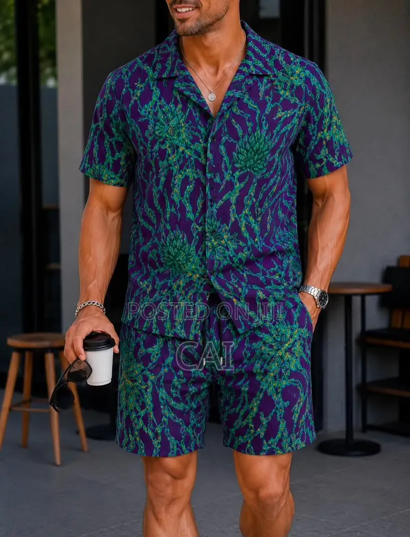 Men's Patterned Button-down Shirts Paired With Shorts.