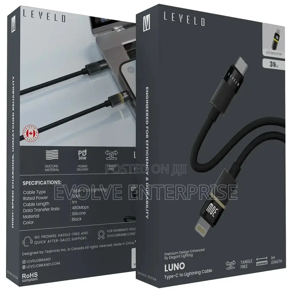 Levelo Luno 30w Silicone Led Cable Type-C to Lightning 1m