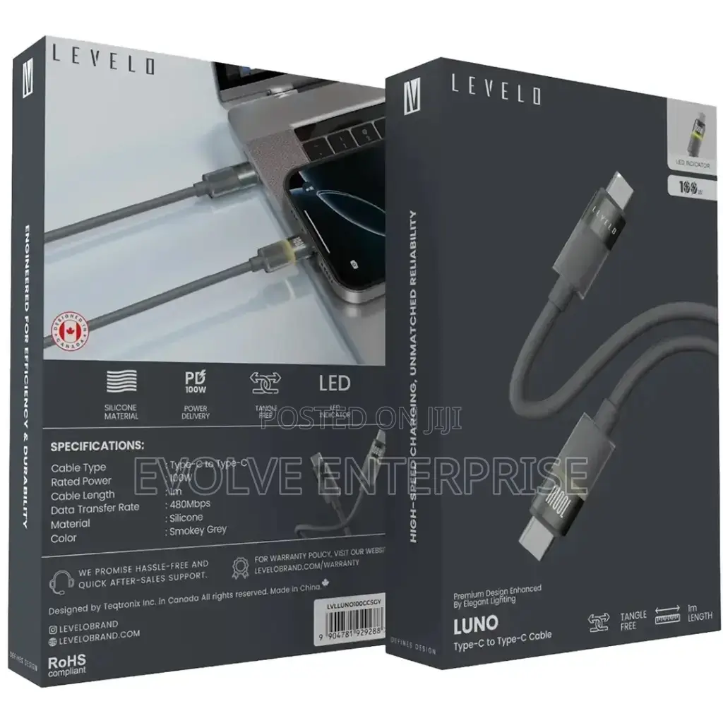 Levelo Luno 100w Silicone Led Cable Type-C to Type-C 1m