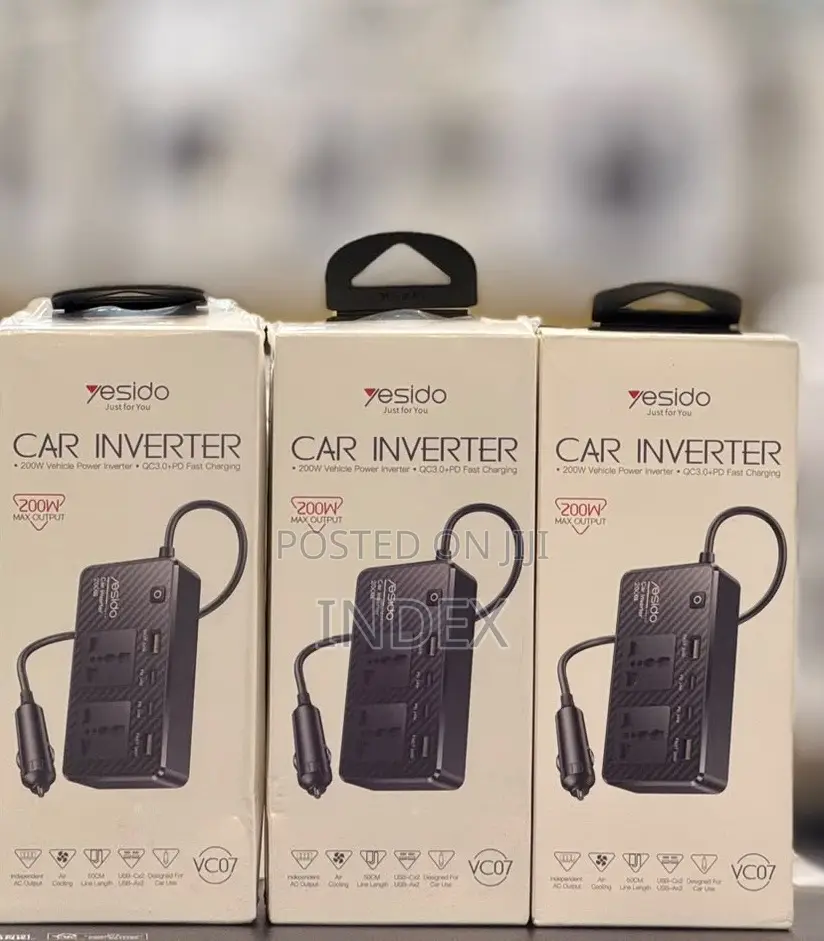 Yesido Car Charger Inverter 200w With 4 Ports Air Cooling