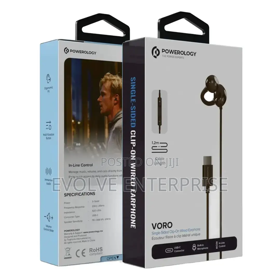 Powerology Voro Earhook Usb C Clip-on Wired Earphones