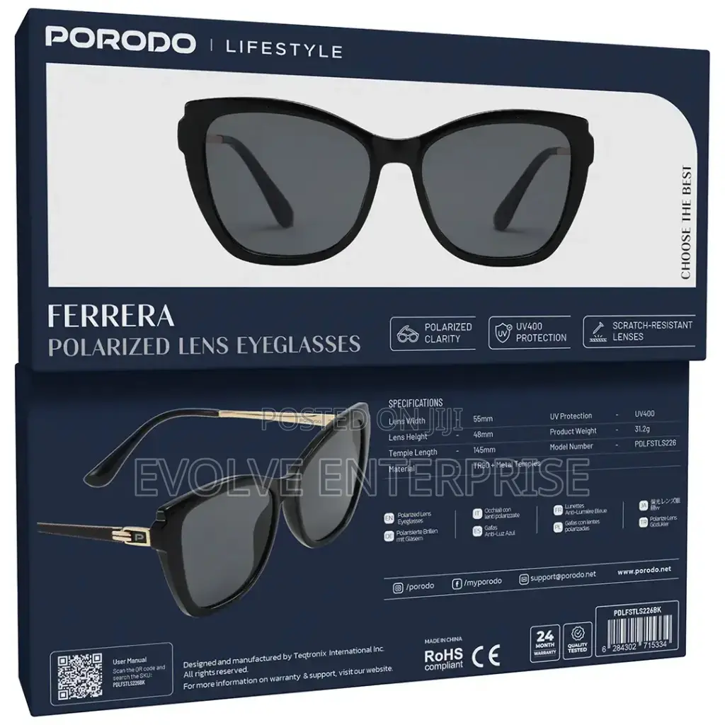 Porodo Ferrera Polarized Lens Eyeglasses, Sun Glasses Uv Protection