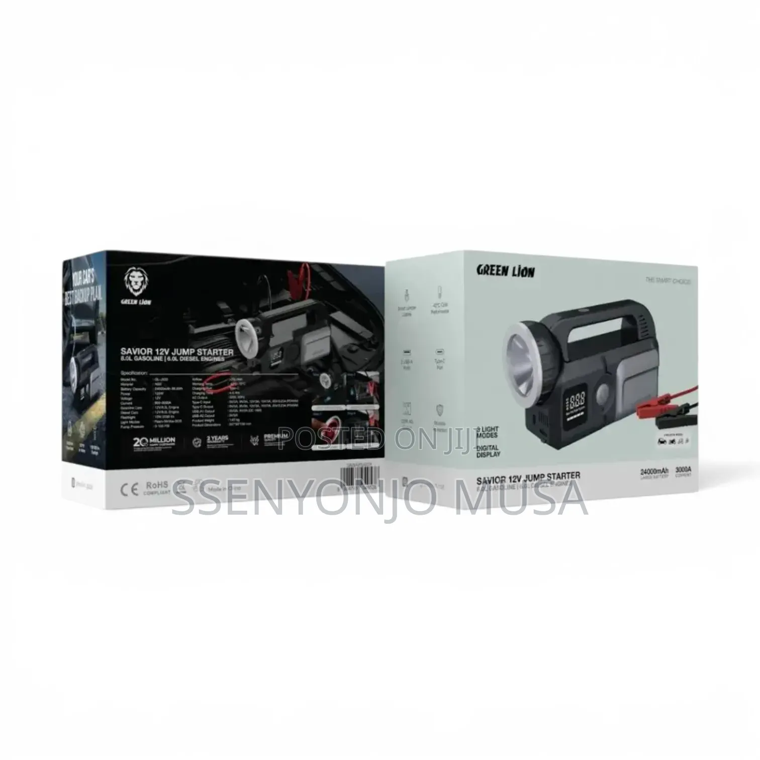 Green Lion Savior 12v Jump Starter 24000mah With Air Compressor - Gray
