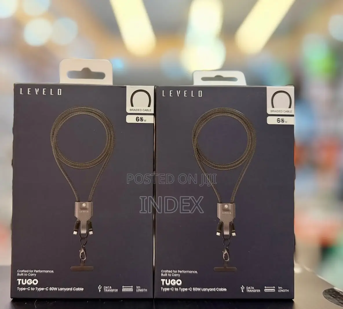 Levelo Tugo Type-C to Type-C 60w 1m 0.3m Braided Lanyard Cable