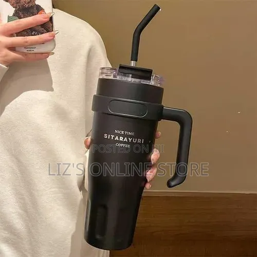 1200ml Stainless Steel Insulated Tumbler With Lid, 2 Straws