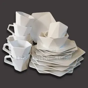 24 Pieces of Hexagonal Plates, Bowls, Cups, Dinner Set- White
