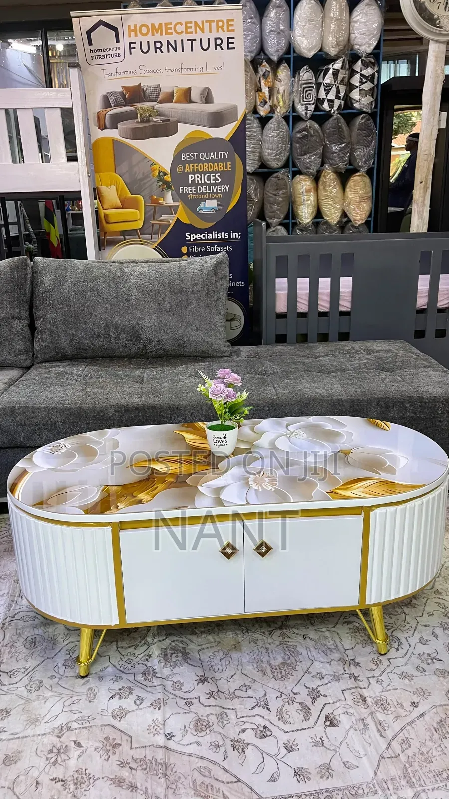 Luxury Oval Table With Floral Glass Top and Storage Perfect for Home