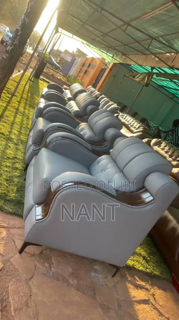 Executive 7 Seater Sofa Set ,Premium Leather Armrest With Wood Trim