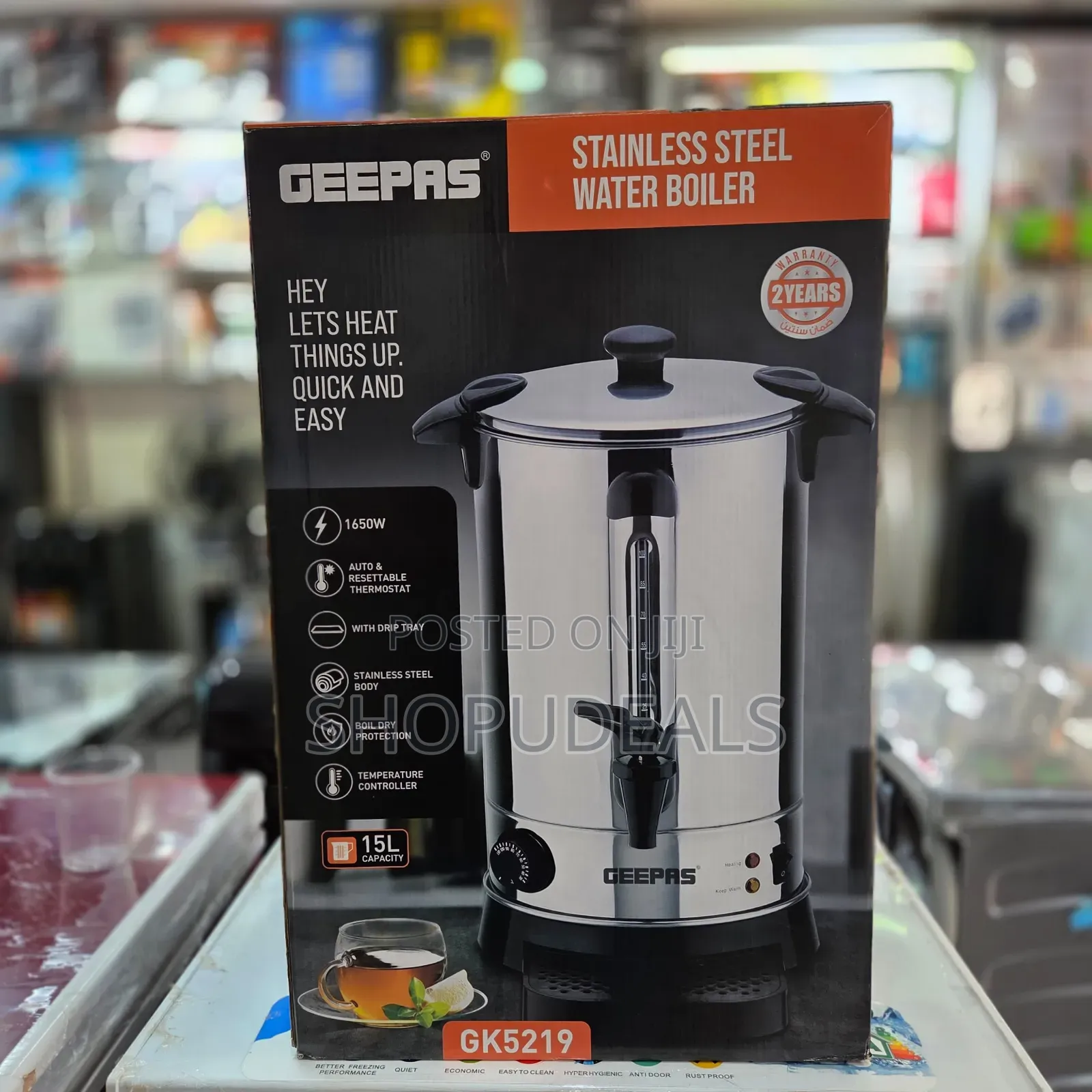 Geepas Gk5219 Is a 15-Liter Stainless Steel Catering Water Boiler
