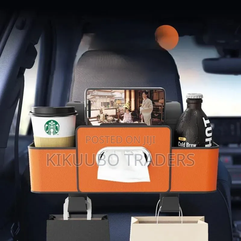 Leather and Fabric Car Organizer With Cup Holder