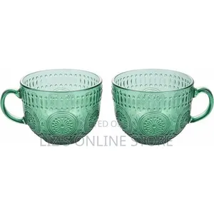 2 Pieces of Vintage Green 440ml Heat Resistant Glass Cups