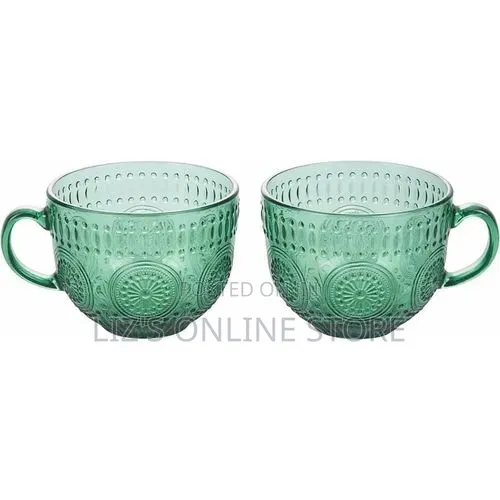 2 Pieces of Vintage Green 440ml Heat Resistant Glass Cups