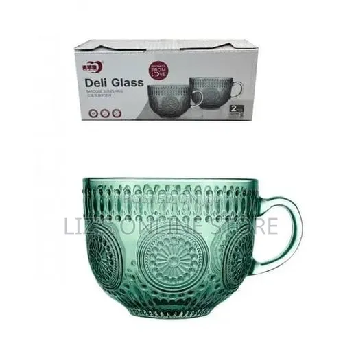 2 Pieces of Vintage Green 440ml Heat Resistant Glass Cups
