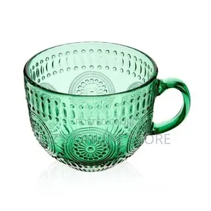 2 Pieces of Vintage Green 440ml Heat Resistant Glass Cups