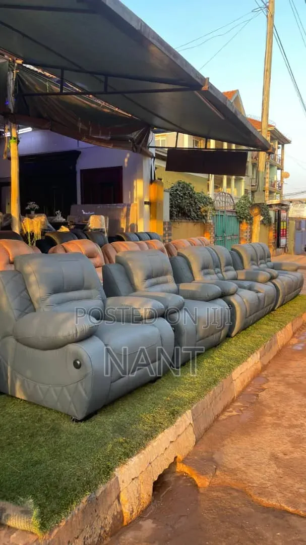 Luxury Recliner Sofa Set Gray Leather With Cup Holders
