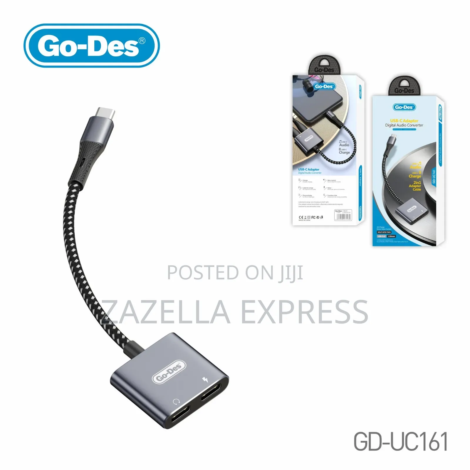 Go Des USB-C to 3.5mm Adapter 2in1 Digital Audio Converter Adapter