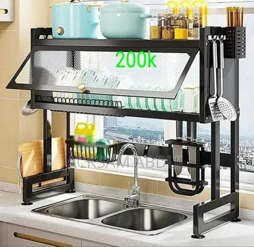A Black Carbon Steel, 2-Tier Over-the-Sink Kitchen Organizer