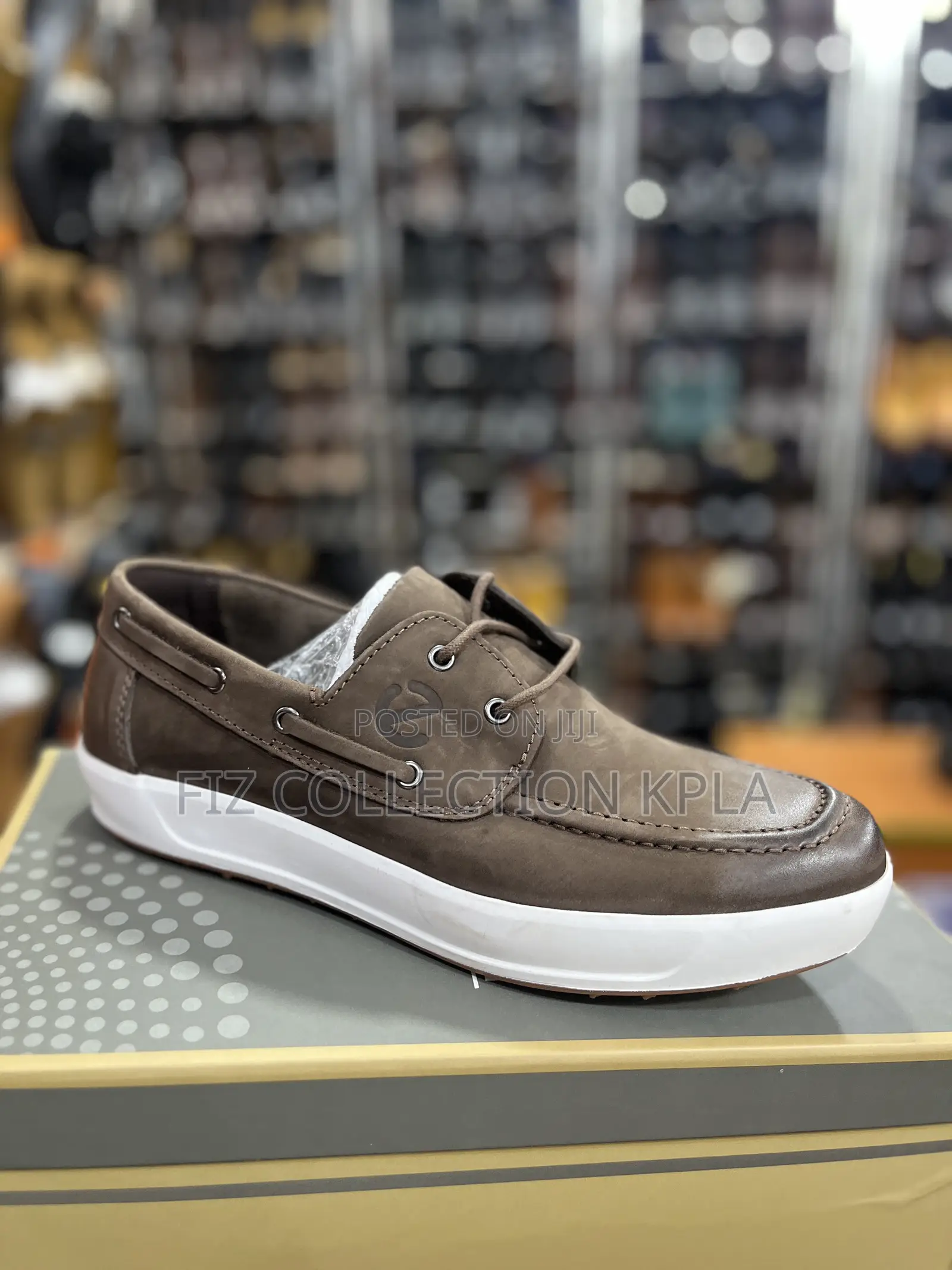 Original Ecco Premium Brown Casual Leather Shoes White Sole