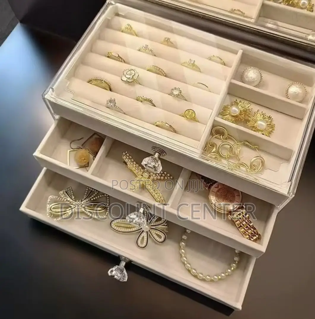 3 Layer Jewelry Organizer Box Velvet + Acrylic