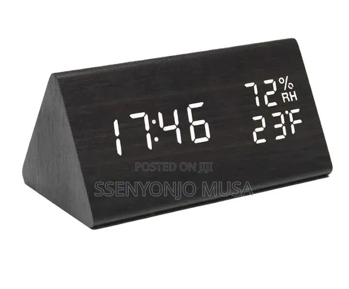 Wooden Digital Alarm Clock With Led Display, Temperature, Humidity