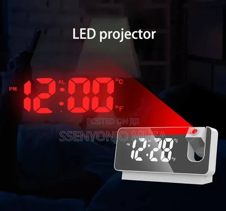 Led Digital Projection Alarm Clock With Time Temperature Display.