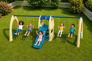 Premium Plastic Kids Playground Set With 4 Swings Centre Slide