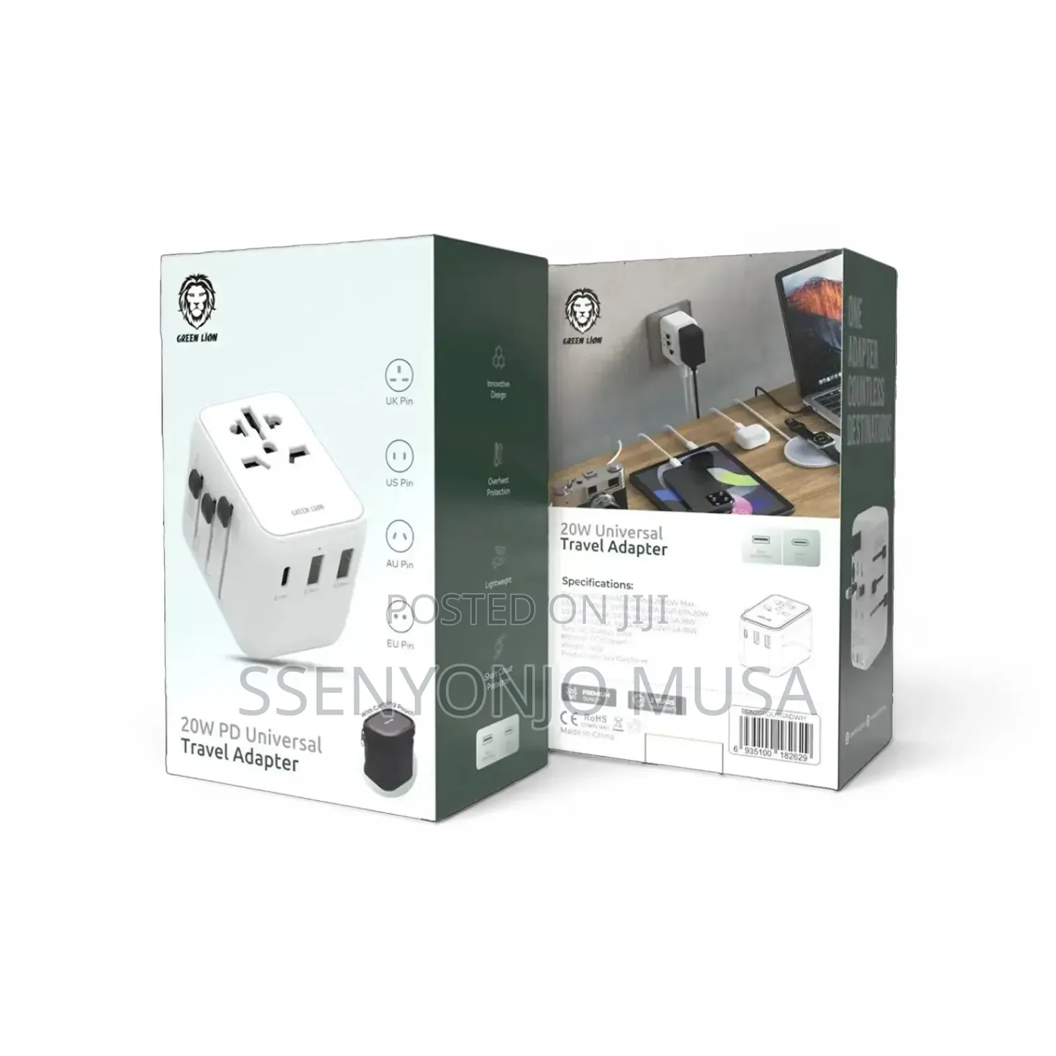 Green Lion 20w Universal Travel Adapter With Usb-C Dual Usb-a –White