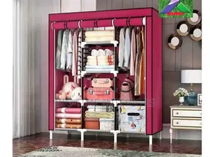 Wine Red Steel Frame Cloth Closet 3column
