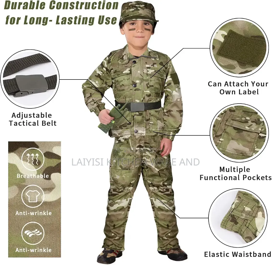 Army Soldier Military Costume for Kids Boys Girls Dress Up Role Play