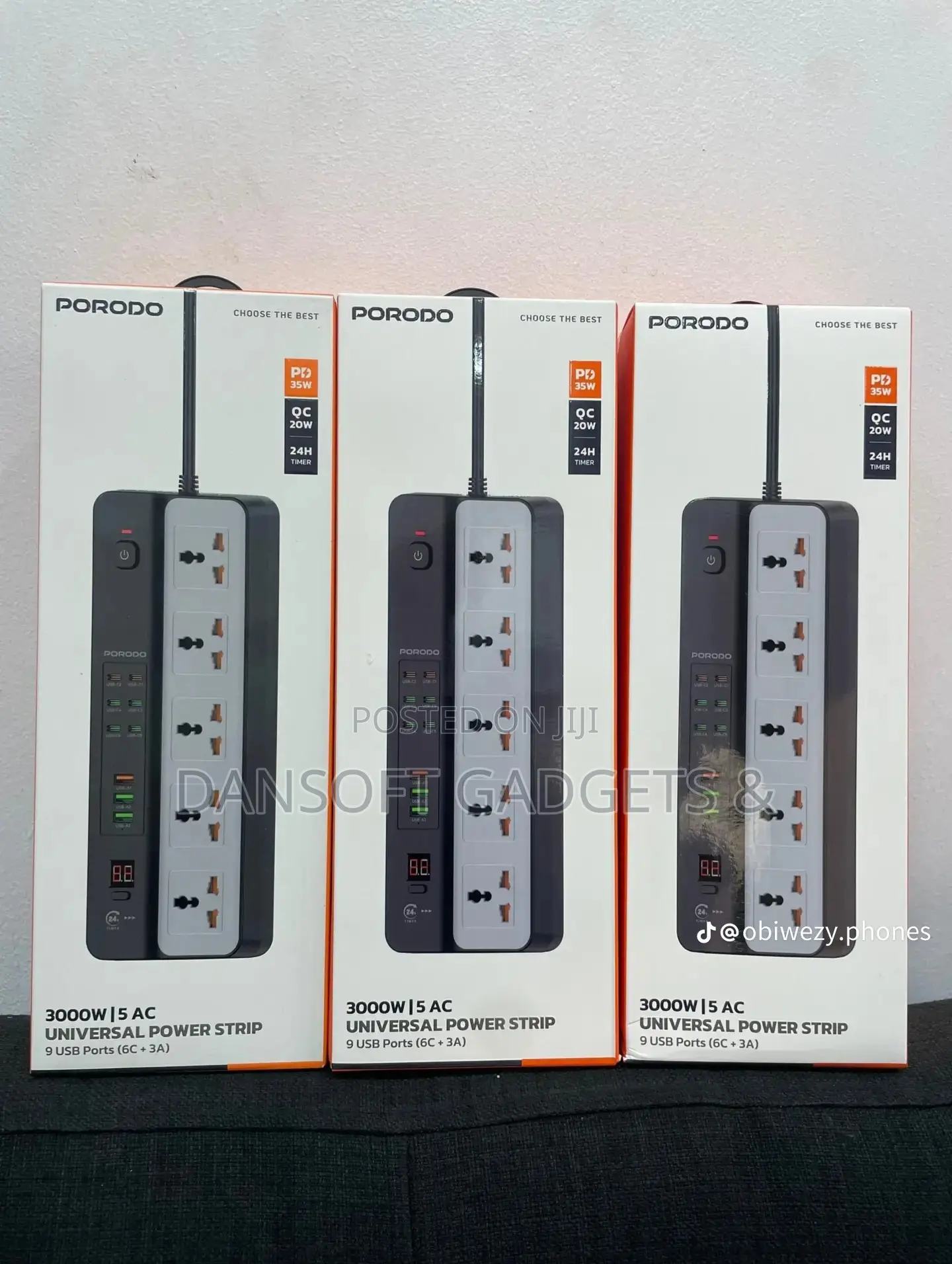 Porodo 3000w Power Extension – 6 AC Sockets + 6 USB Ports (4c+2a)