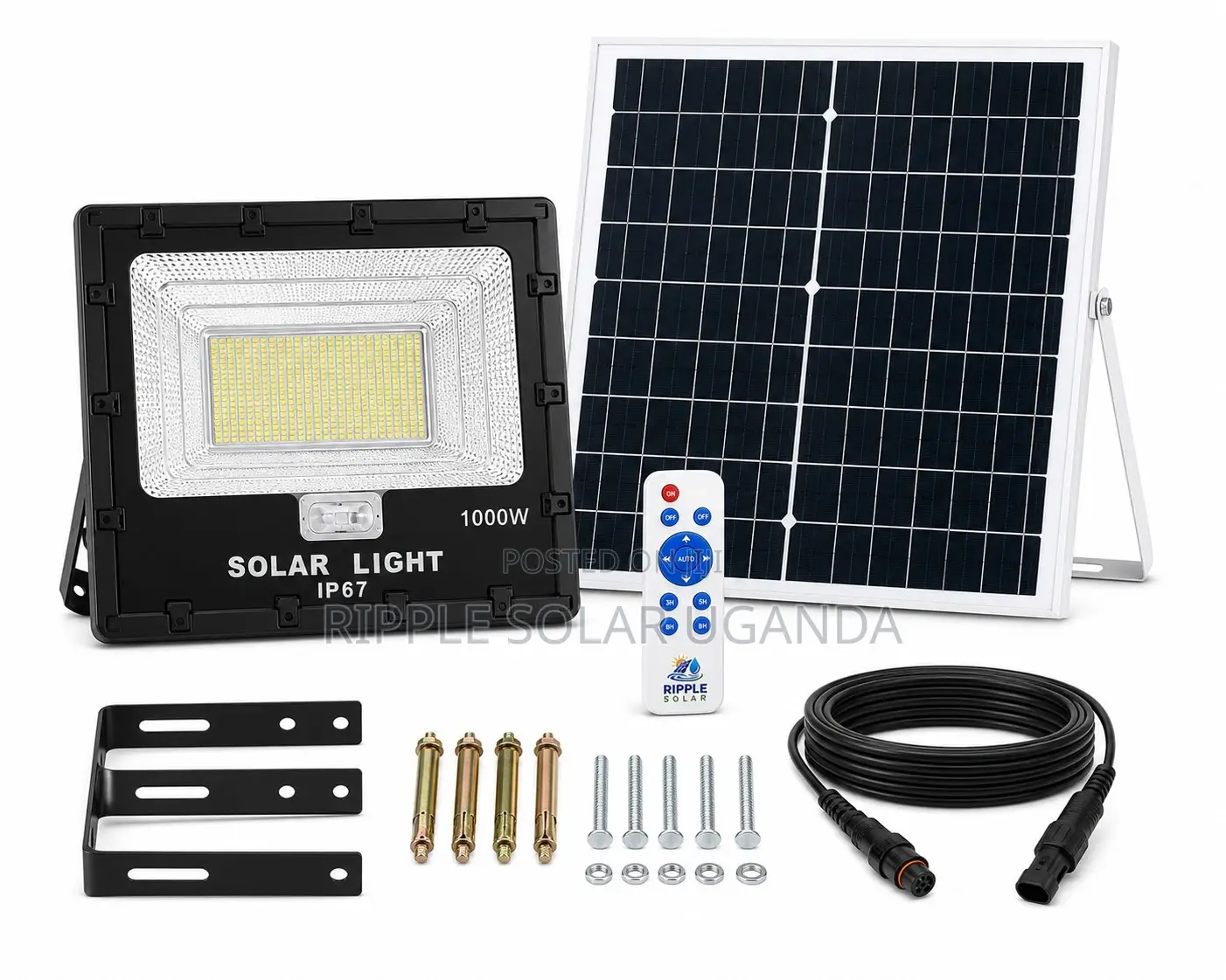 1000w Solar Flood Light With Panel & Remote Ip67 Outdoor Security