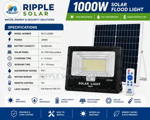 1000w Solar Flood Light With Panel & Remote Ip67 Outdoor Security