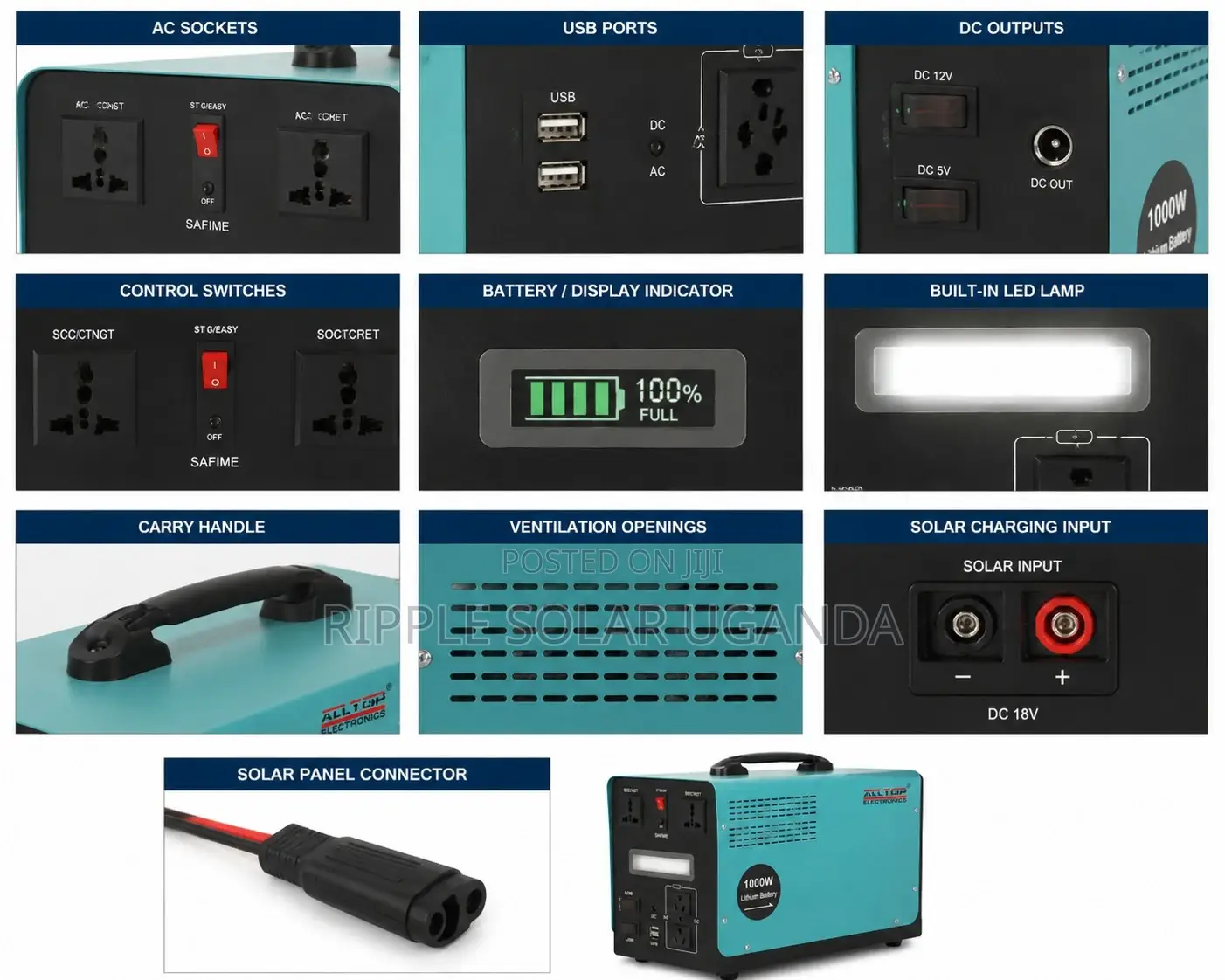 1000w Portable Solar Power System Lifepo4 Battery With 180w Panel