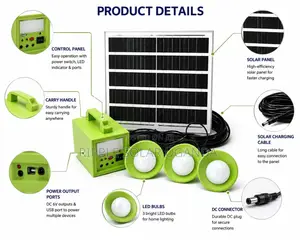 40W Portable Solar Lighting Kit With 3 LED Bulbs USB Charging