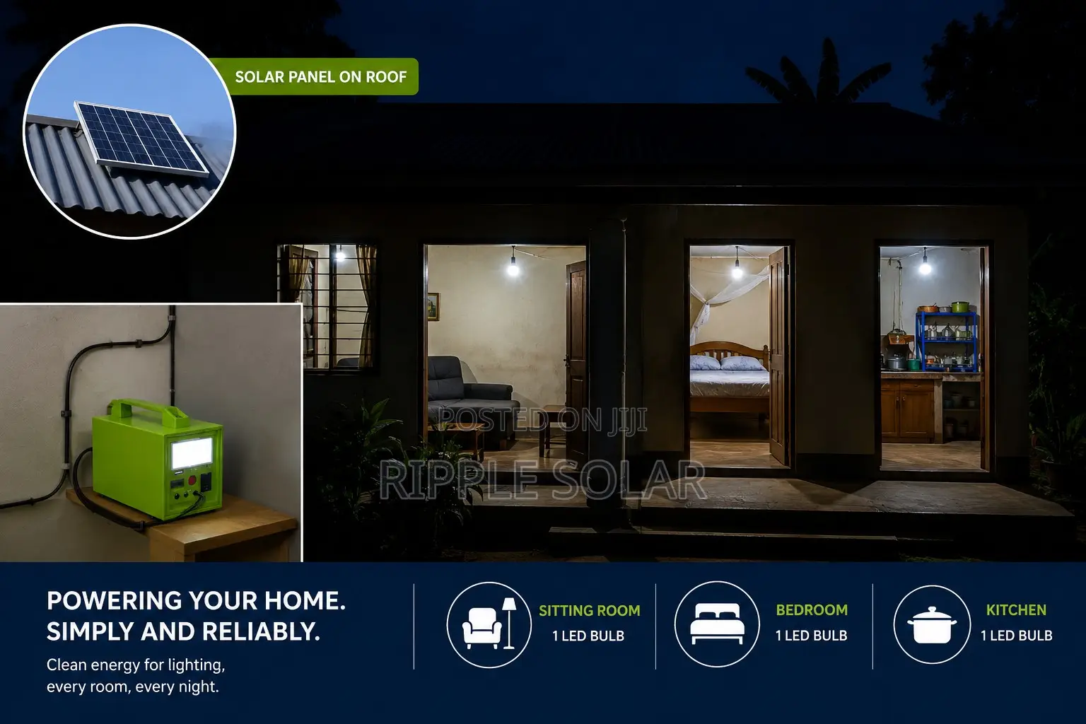 40W Portable Solar Lighting Kit With 3 LED Bulbs USB Charging