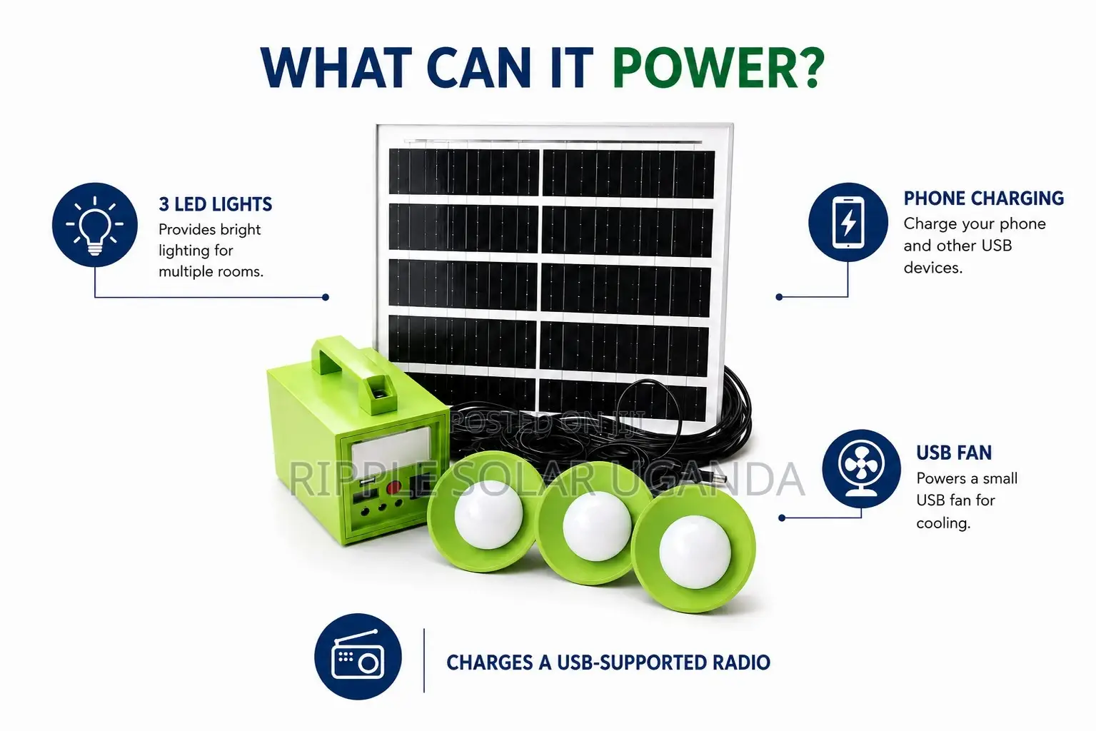 40W Portable Solar Lighting Kit With 3 LED Bulbs USB Charging