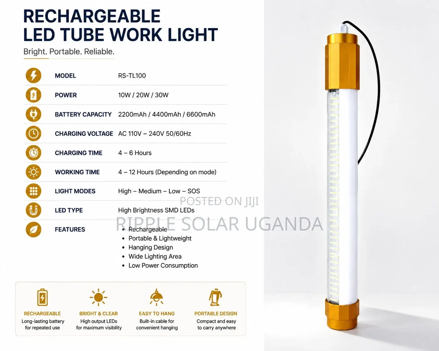 400W Solar LED Tube Light 560mm With Remote Waterproof Lamp