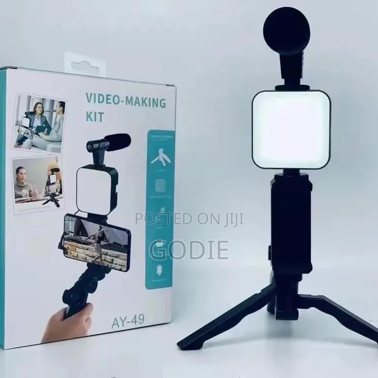 Video Kit Includes a Tripod Stand, LED Fill Light, and a Microphone.