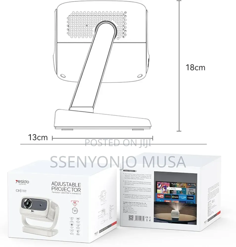 Yesido TV13 Smart Projector With Android 9.0 Video Support –White