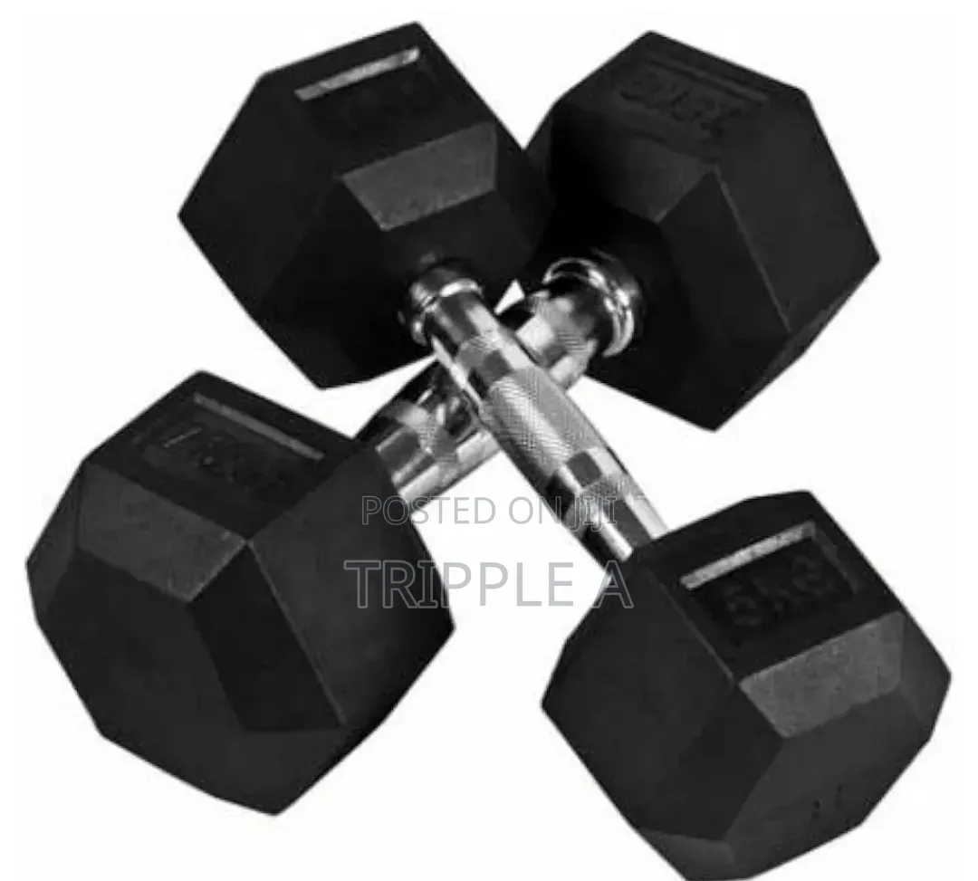 Pair of Rubber Coated Dumbells 7.5kg Black Silver
