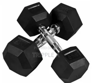 Pair of Rubber Coated Dumbells 7.5kg Black Silver
