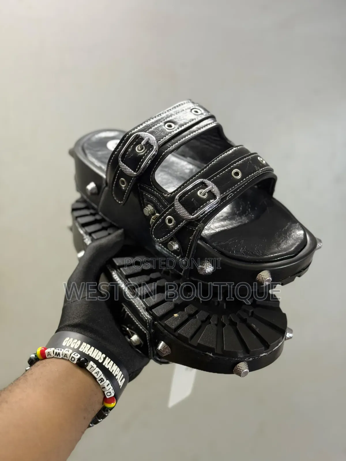 Men's Original Big Sole Leather Slide on Strap Sandals