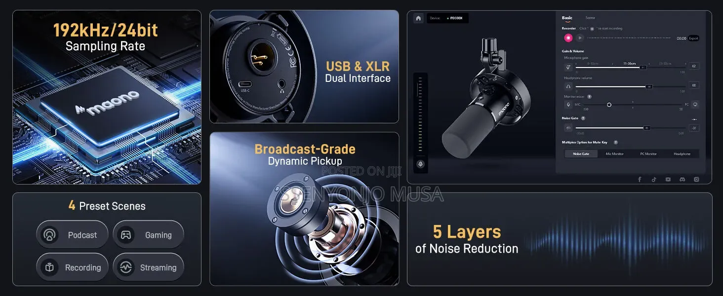 MAONO PD300X USB/XLR Dynamic Microphone for Podcast, Streaming Record