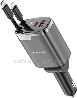 Porodo 111W Car Charger, Fast Charger With Dual Retractable Cables