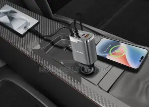 Porodo 111W Car Charger, Fast Charger With Dual Retractable Cables