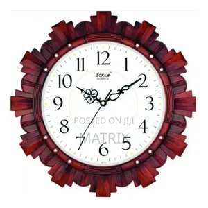 Sonam Quartz Wall Clock Plastic Wooden With Round Dial Shape -Brown